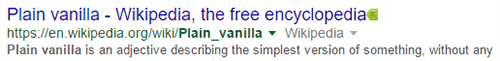 Search result for "Plain Vanilla" showing Wikipedia entry for same.