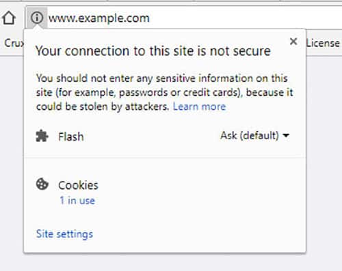 How (non-secure) http URLs appear in the Chrome browser